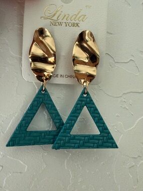 Teal Triangle Drop Earrings